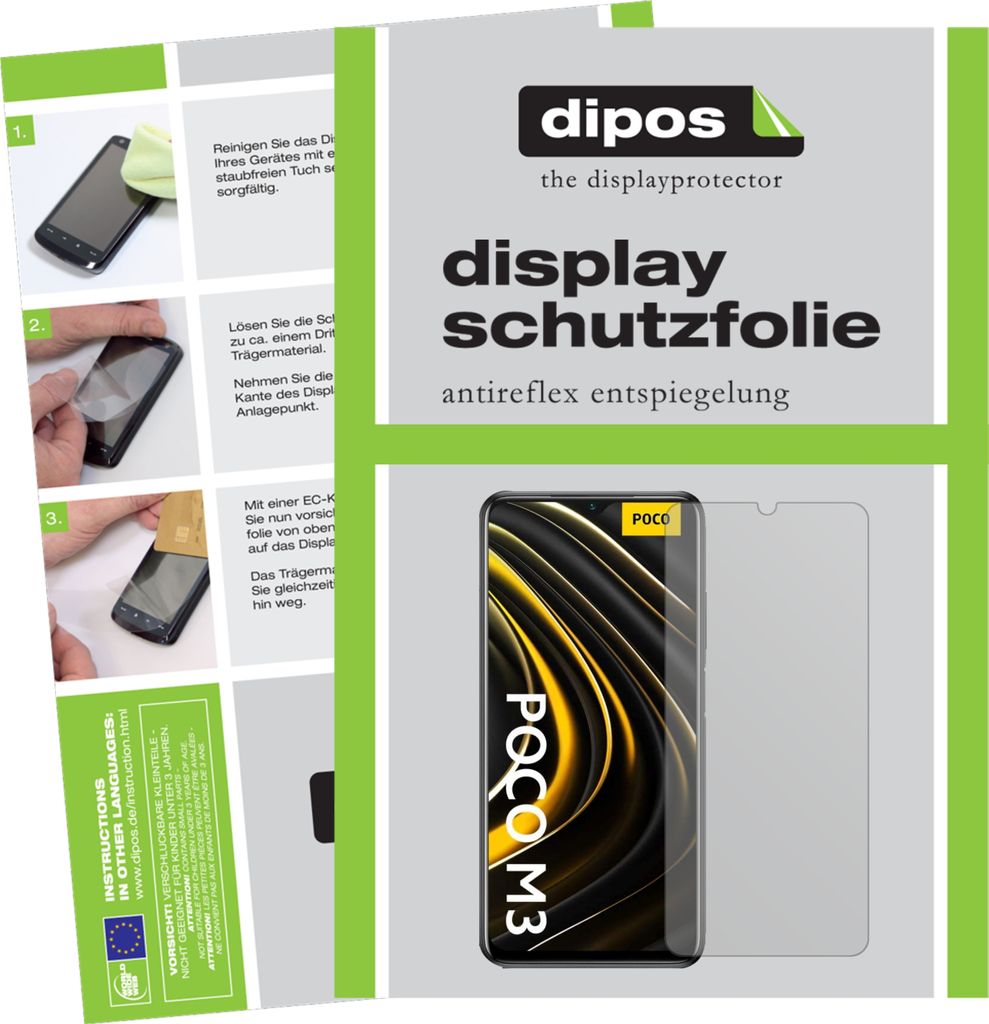 5x Schutzfolie für Poco M3 matt Displayschutzfolie Folie Display Schutz dipos
