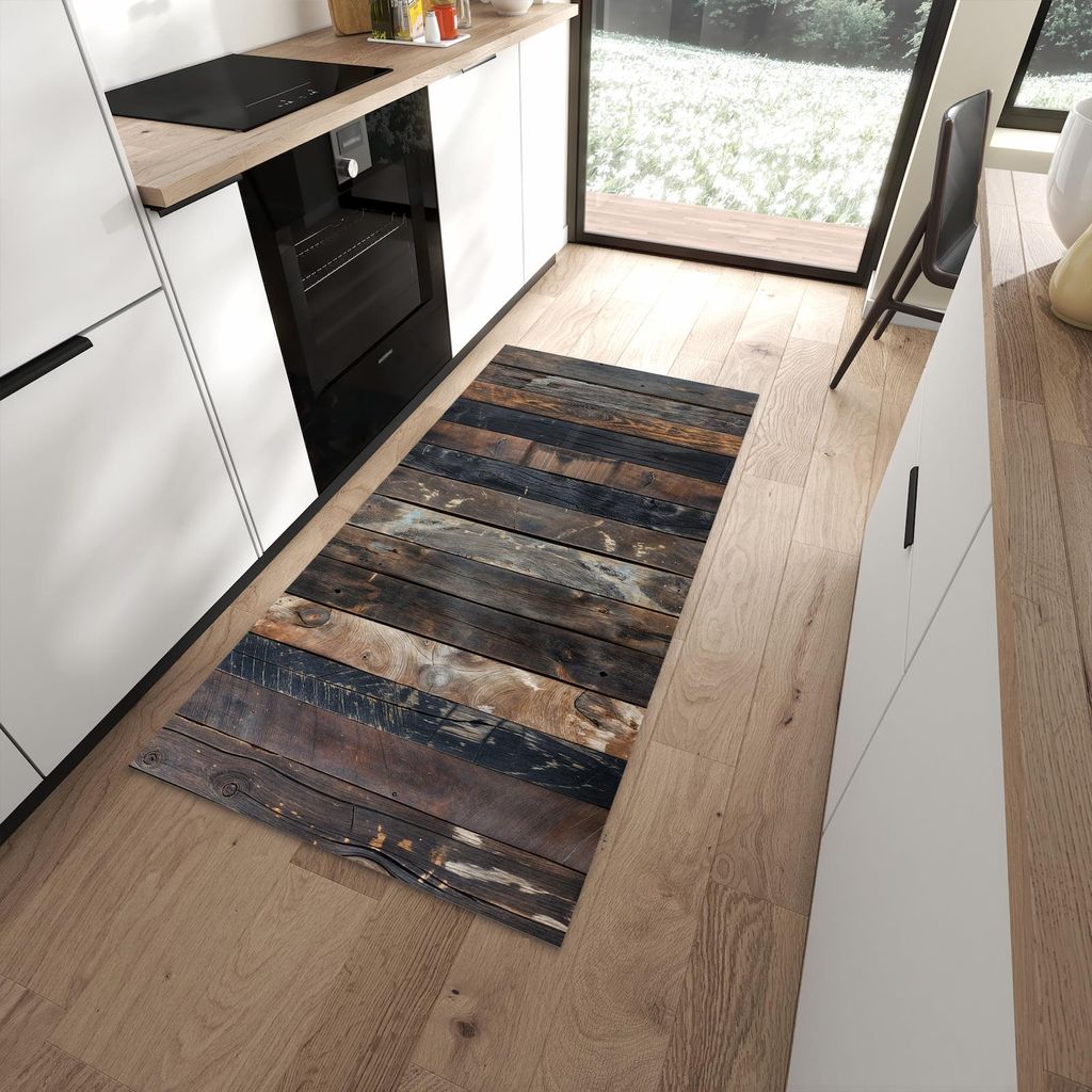 Küchenteppich 90x180cm rutschfest & abwischbar PVC Läufer - Rustikale Holzplanken
