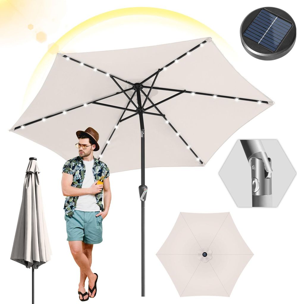 Izrielar Sonnenschirm 2,7 m mit LED-Beleuchtung – Balkonschirm für Garten & Terrasse, beige