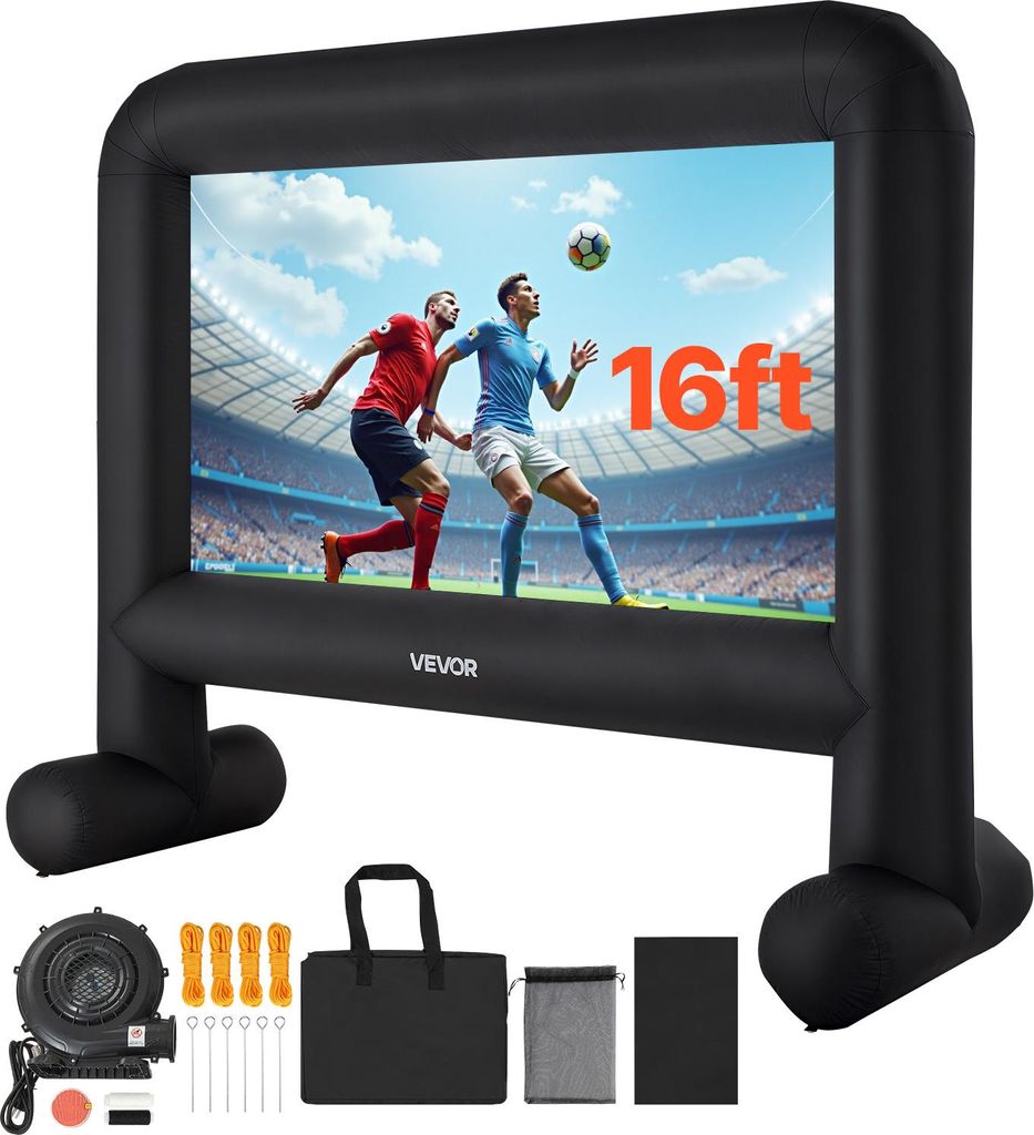 VEVOR aufblasbare Filmleinwand Projektion Beamer Leinwand aus 600D, Projektionsleinwand mit tragbarer Aufbewahrungstasche, 16:9, Filmprojektion fü...