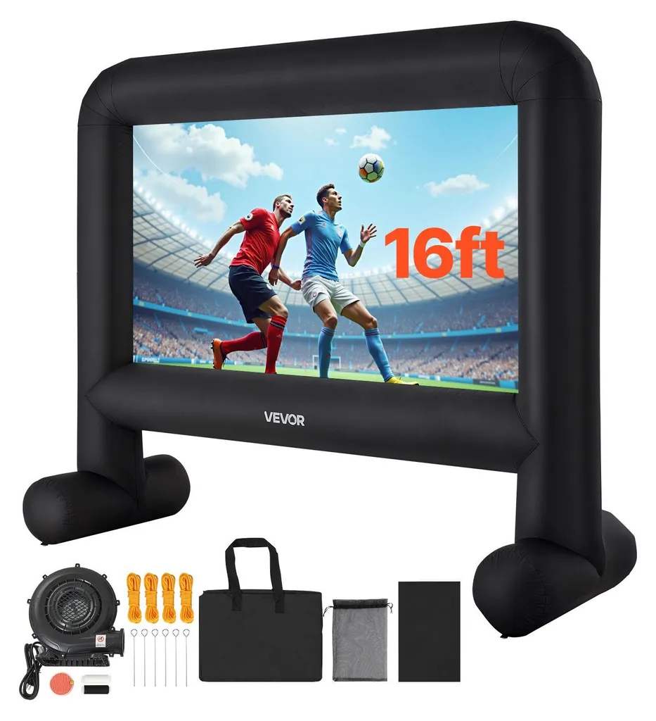 VEVOR schermo gonfiabile per proiezione cinematografica in 600D, schermo di proiezione con borsa portatile, 16:9, proiezione cinematografica per home cinema, festa a tema, divertimento in piscina ( 378 x 130 x 317 cm)