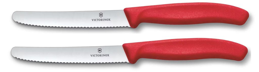 Victorinox Tafelmesser Swiss Classic | 2 Stück | Rot | Swiss Made | scharfe Edelstahlklinge | ideales Frühstücksmesser & Allzweckmesser