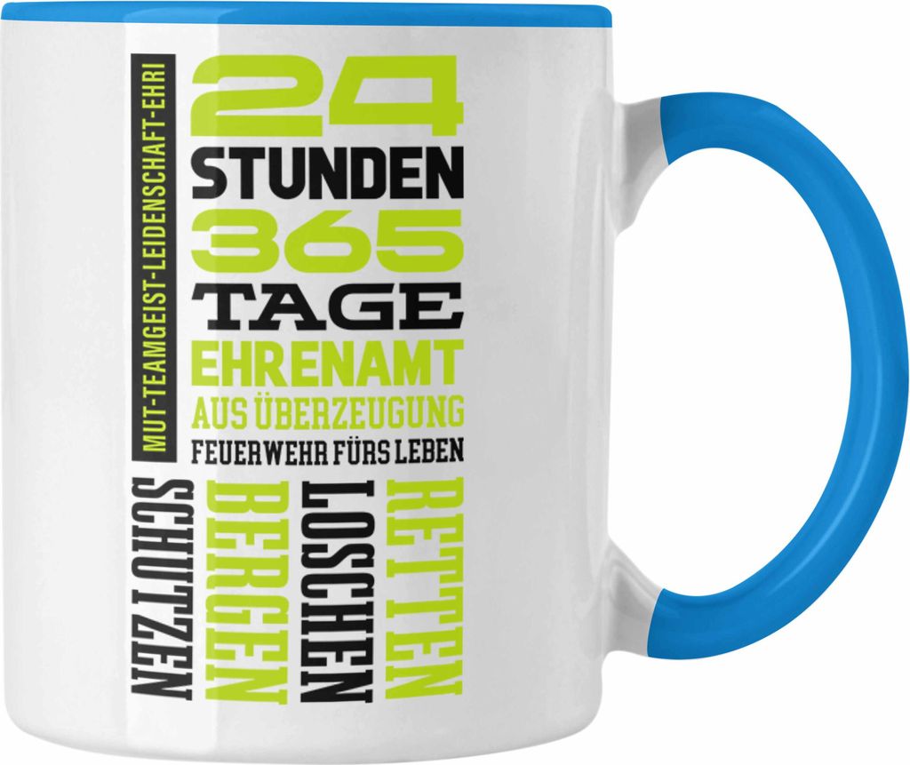 Trendation - Ehrenamtliche Feuerwehr Geschenk Tasse Feuerwehrmann Freiwillig (Blau)