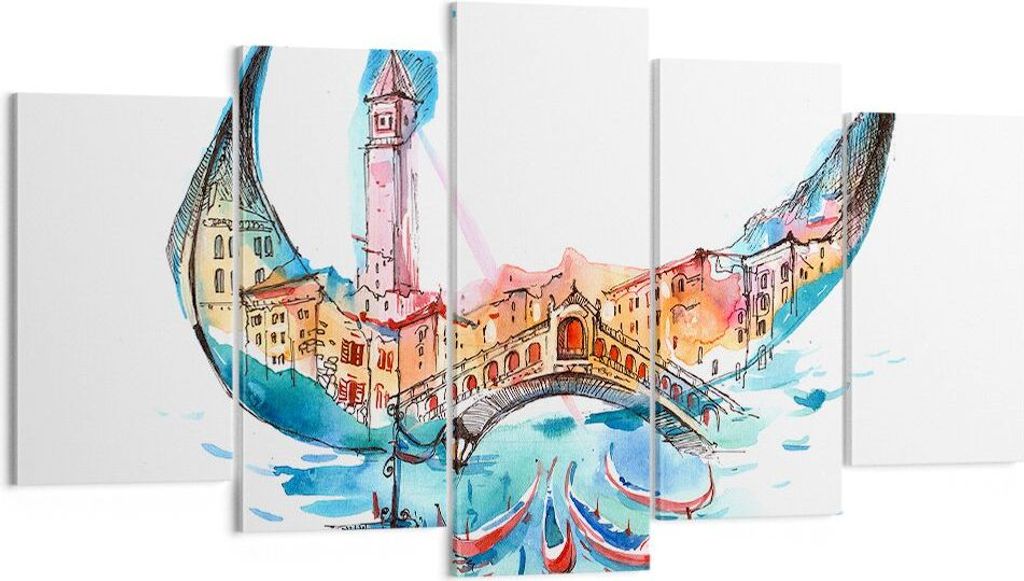 Bild auf Leinwand - Leinwandbild - Gondel Gondoliere illustration Kultur - 160x85cm - Wand Bild - Wanddeko - Leinwanddruck - Bilder - Kunstdruck - ...
