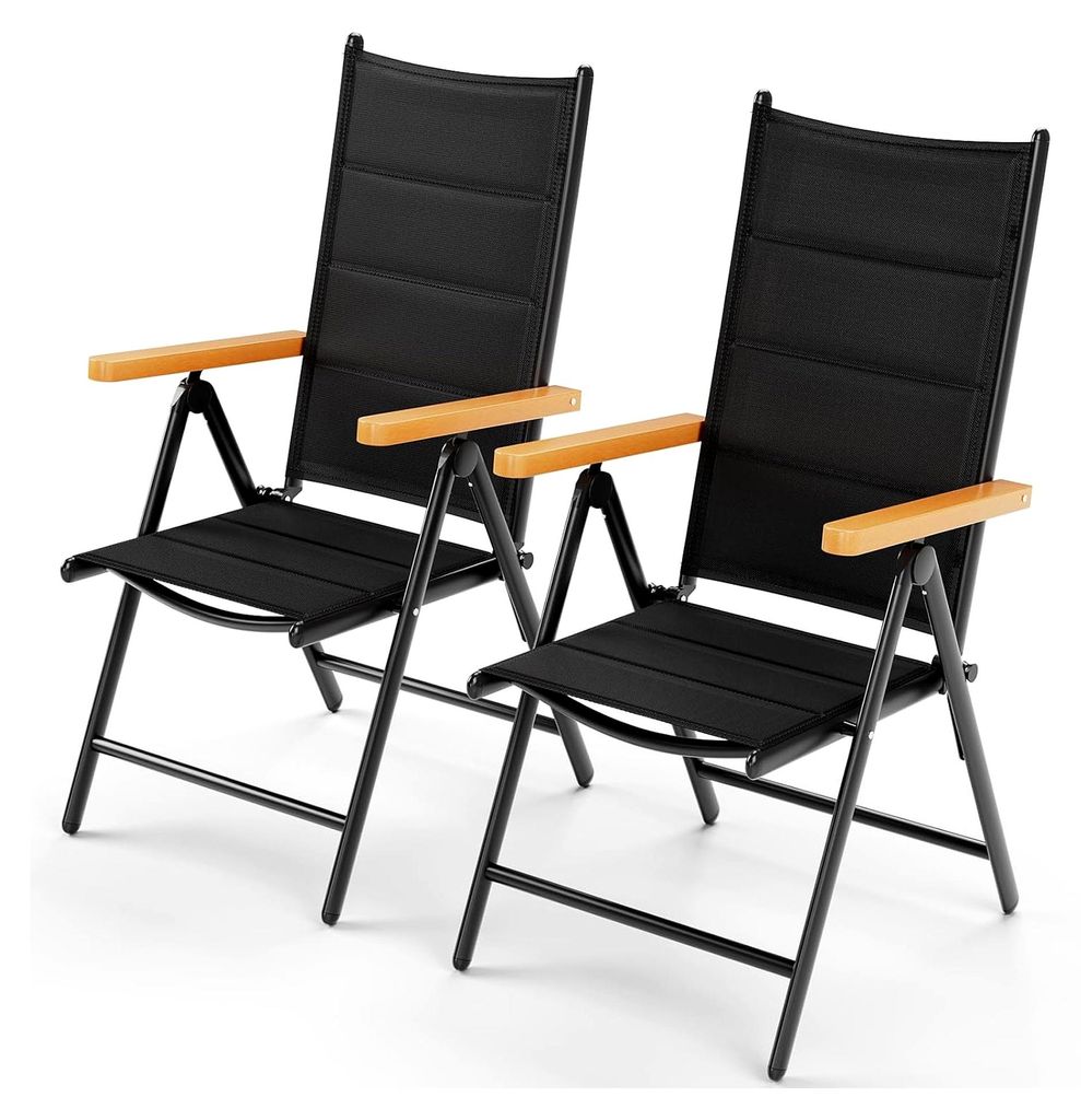 Hochlehner-Klappstühle für Garten und Balkon aus Aluminium (2er Set), Gartenstühle mit WPC-Armlehnen – 7-fach verstellbarer Outdoor-Esszimmers...