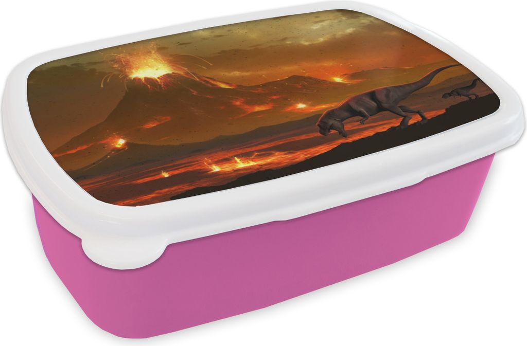 KitchenYeah Lunchbox Brotzeit Brotdose 17x11 cm Dino - Vulkan - Lava - Illustration - Jungen - Kinder Kinder Brotzeitdose - Lunchpaket - Brotkast...