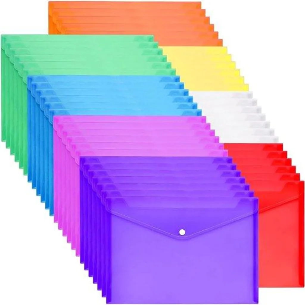Chemises transparentes 33x24cm imperméables - Lot de 8 couleurs à Velcro