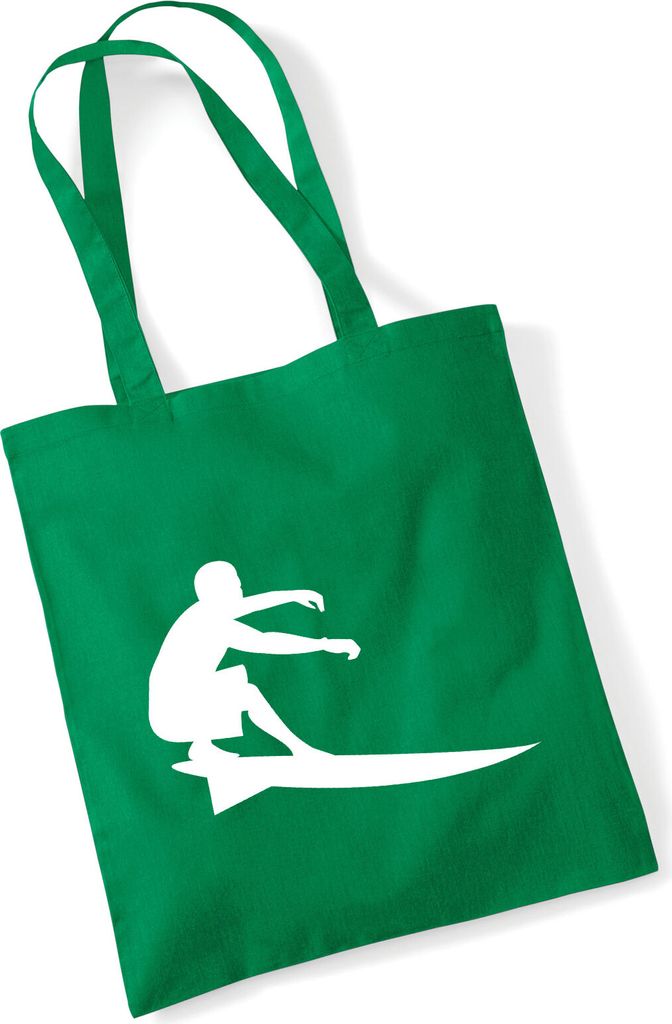 Huuraa Jutebeutel Surfen Silhouette 10 Liter Kelly Green Baumwolle Tasche Geschenkidee