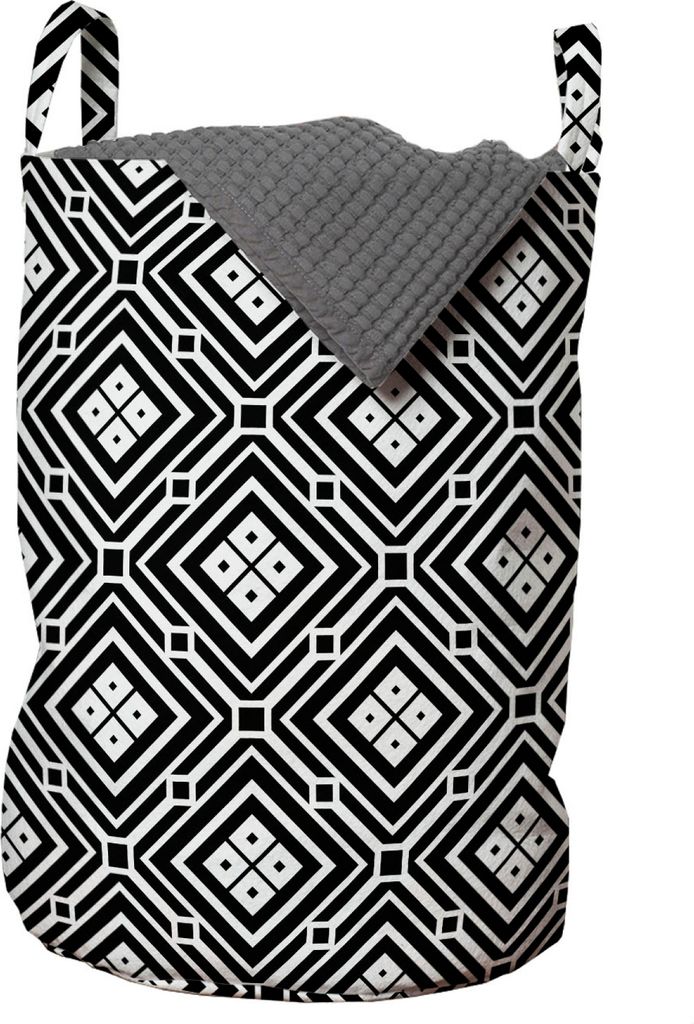 ABAKUHAUS geometrische Rhombus Wäschesack, Retro Quadrat-Linie, Wäschekorb mit Griffen Kordelzugverschluss für Waschsalons, 33 cm breit x 49 cm ...
