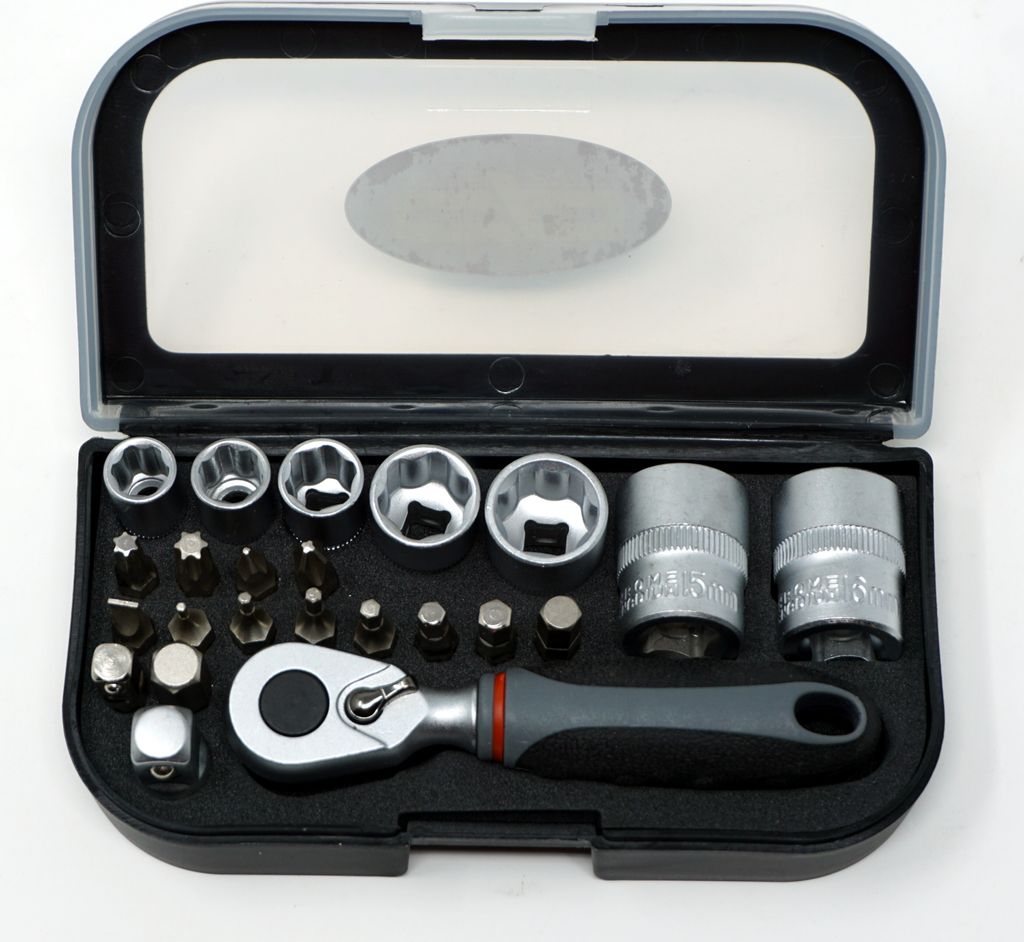 23 teilig Ratschen Set Box ca.14x7x3 cm Bit- und Steckschlüsselsatz Umschaltknarre