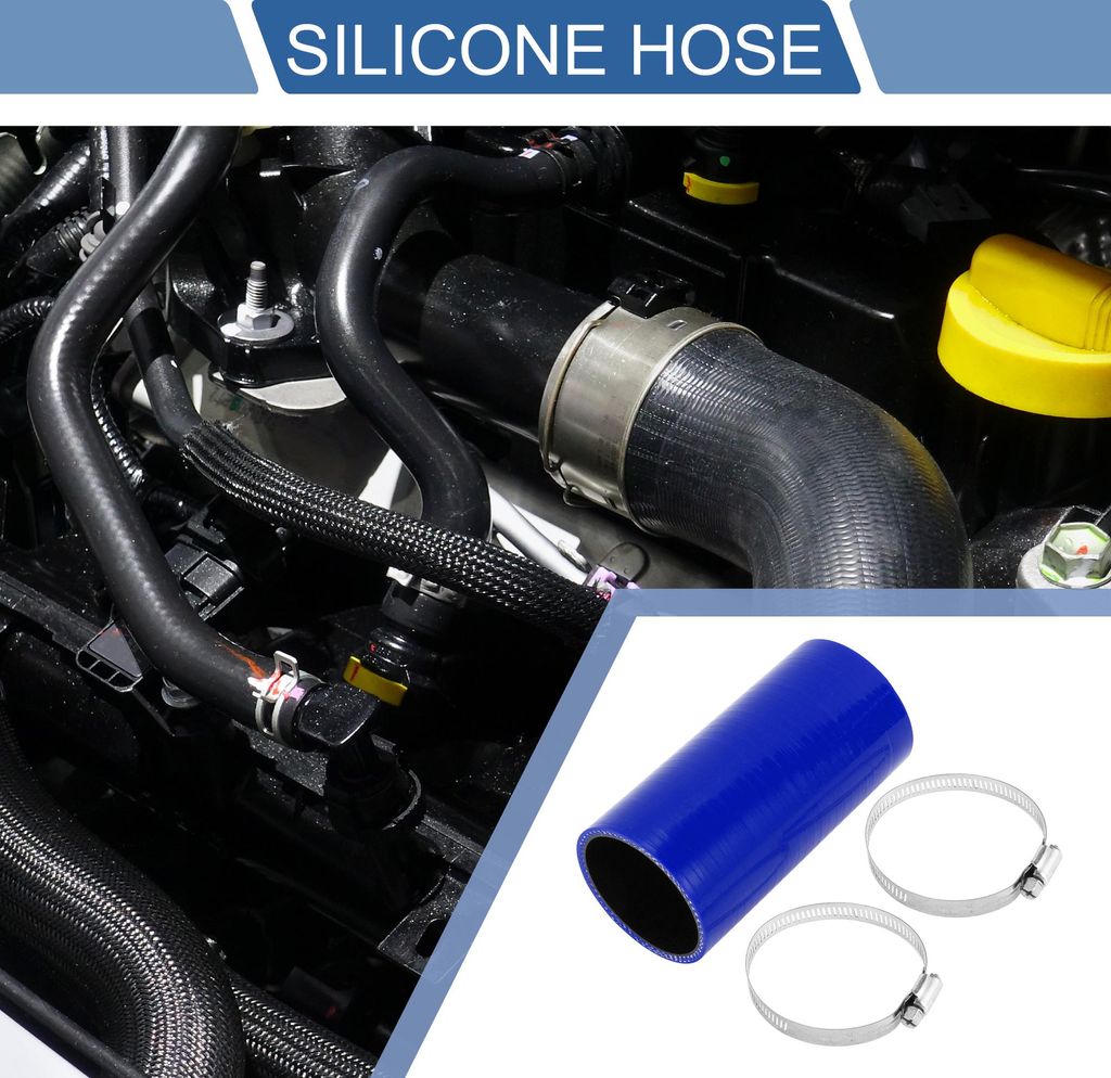 1 Satz 63mm/2,48" ID 150mm/5,91" Länge 0 Grad Schwarz Blau Auto Silikonschlauch mit Schellen Kühlmittelschlauch Universal