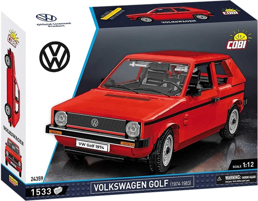 The image shows the packaging of a COBI Volkswagen Golf building block set.