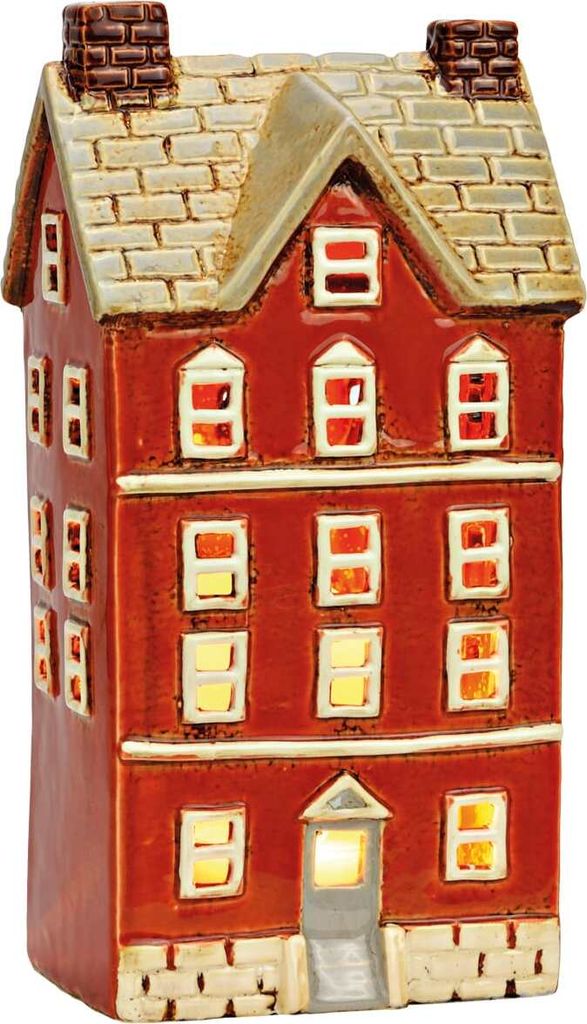 Rotes Windlicht Dekohaus Teelichthaus aus Steingut, 12x24x9 cm