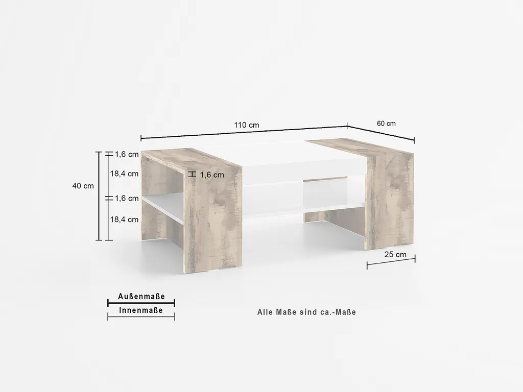 Table Basse Blanc Haute Brillance et Finition Érable Modèle Cesena
