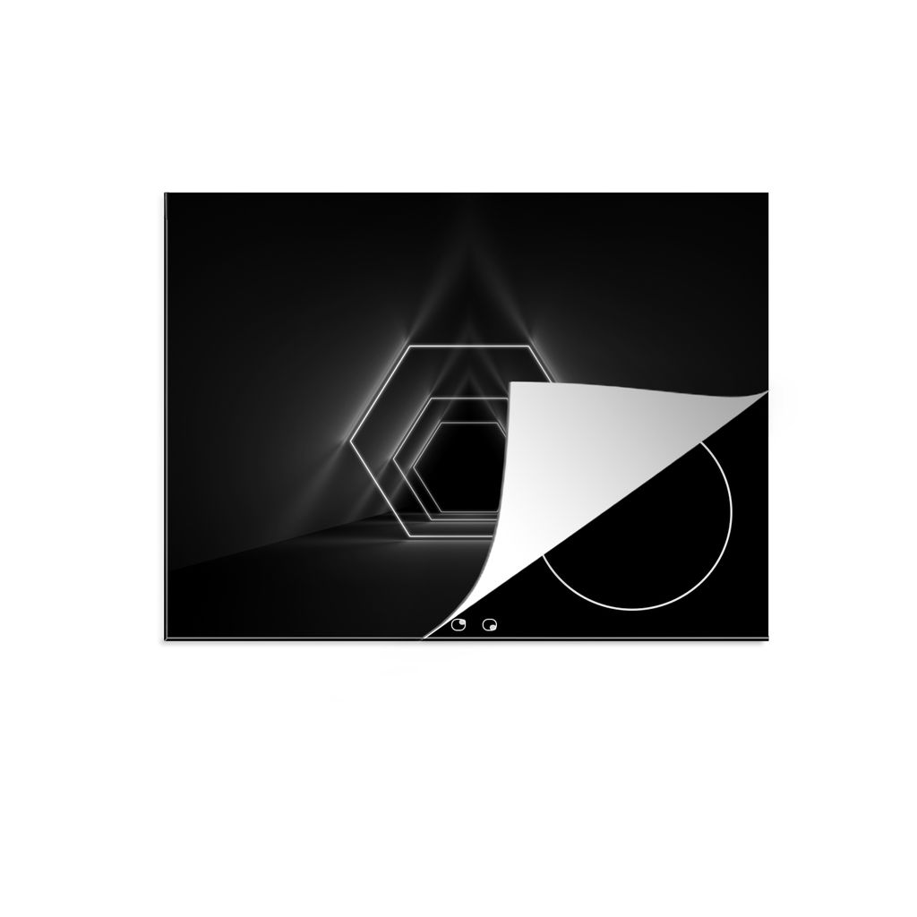 KitchenYeah Herdabdeckplatte Neonformen im Tunnel - schwarz und weiß , 65x52cm, Küche Deko, Glaskeramikkochfeld Herdabdeckung, Abdeckplatte fù...