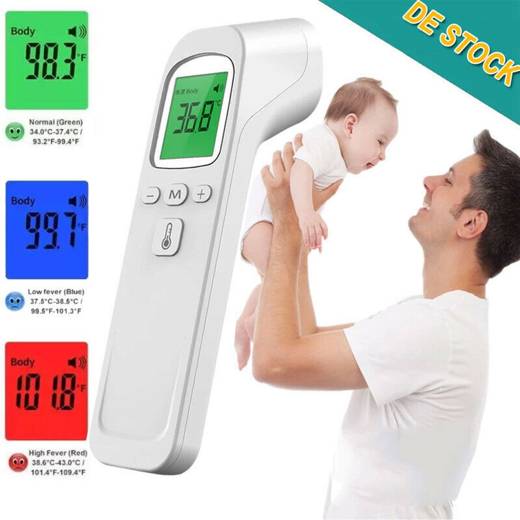 Digital Infrarot Fieberthermometer Stirn und Ohr Kontaktlos Baby Erwachsene DE 