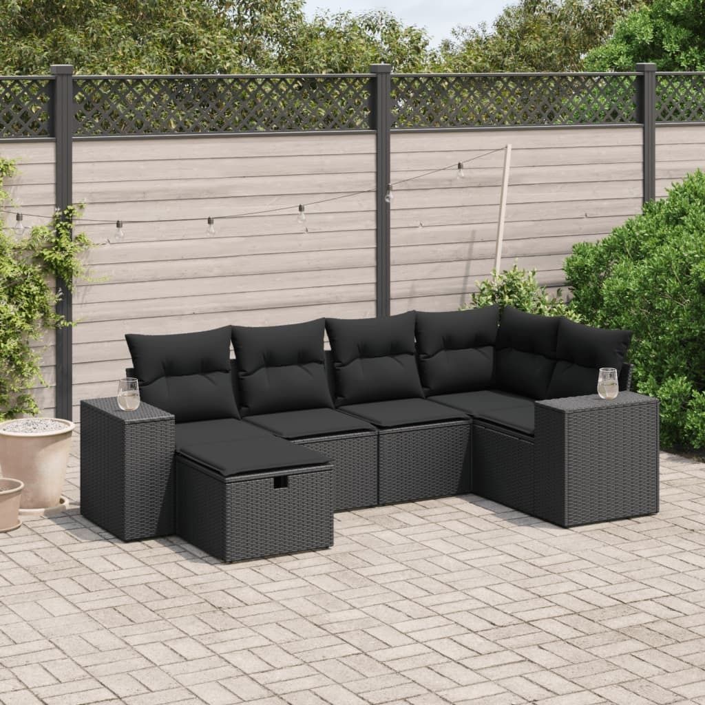 The Living Store 6-tlg. Garten-Sofagarnitur mit Kissen Schwarz Poly Rattan