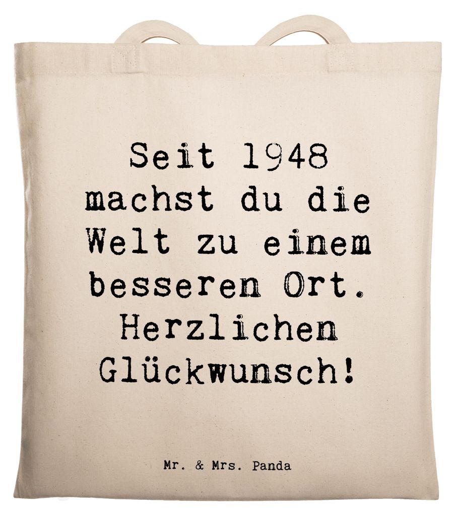 Mr. & Mrs. Panda Jutebeutel Spruch 1948 Geburtstag - Weiß - Geschenk, Jutetasche, machst du die Welt zu einem besseren Ort, Einkaufstasche, Feier,...