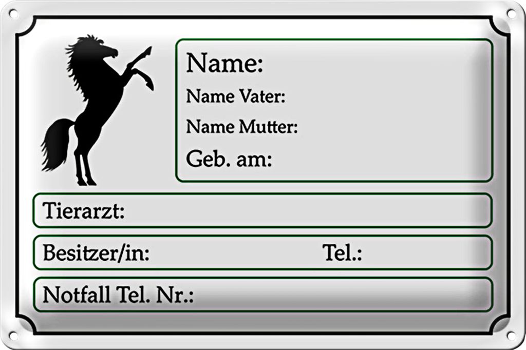 Blechschild Spruch 18x12cm Pferde Name Vater Mutter geb. am