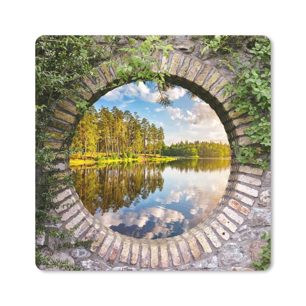 MuchoWow Mauspad Mousepad Bäume - Wasser - Aussicht 20x20 cm - Mousepads - Maus Mat - Pad - Mausunterlage - Desk Mat - Bureauartikeln