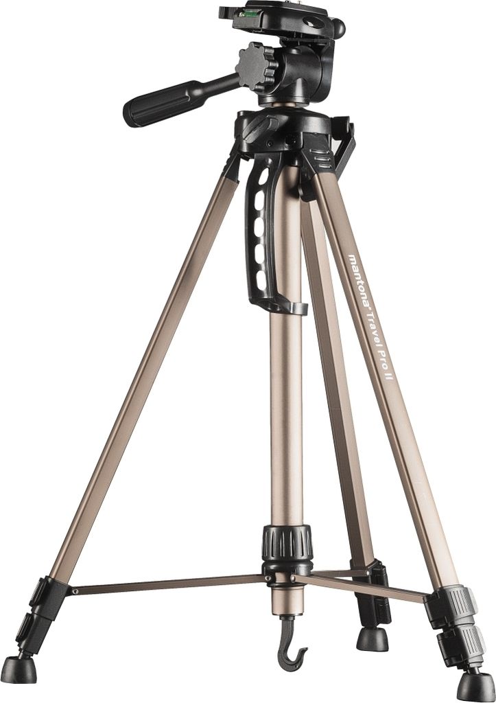 Mantona Basic Travel Pro II Fotostativ –leichtes und kompaktes Aluminium Dreibein Videostativ mit Schnellwechselplatte, Höhe 55 bis 146 cm, Trag...