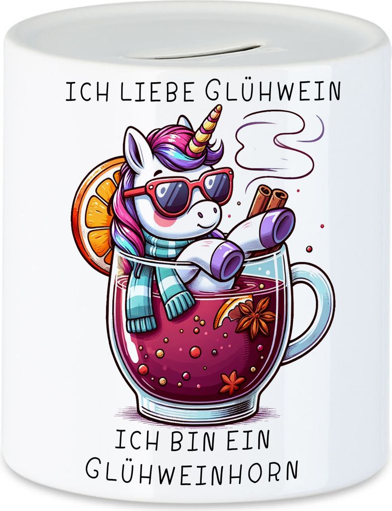 Ich bin ein Glühweinhorn Spardose Weihnachtliches Einhorn Advent Fun