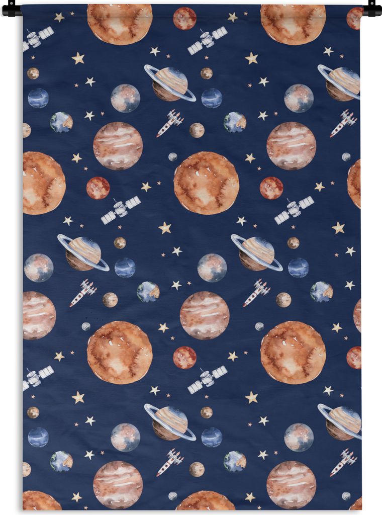 MuchoWow Wandteppich Wandbehang Weltraum - Rakete - Planeten - Jungen - Mädchen - Kinder - Kind 120x180 cm Tapisserie Dekoration Wandtuch - Schl...