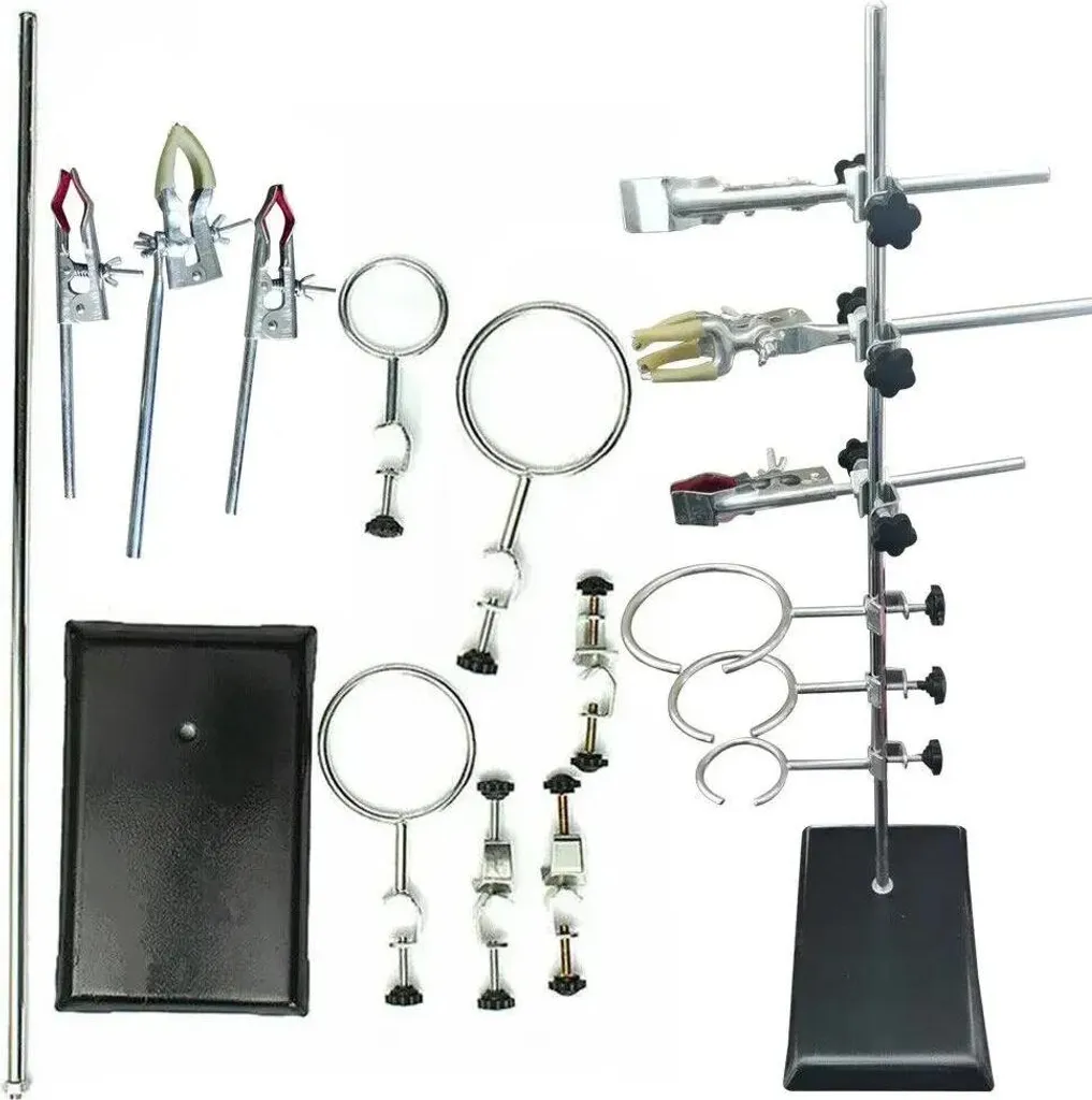 Set Stativo Laboratorio Chimico Ferro 60cm 3 Anelli Universale