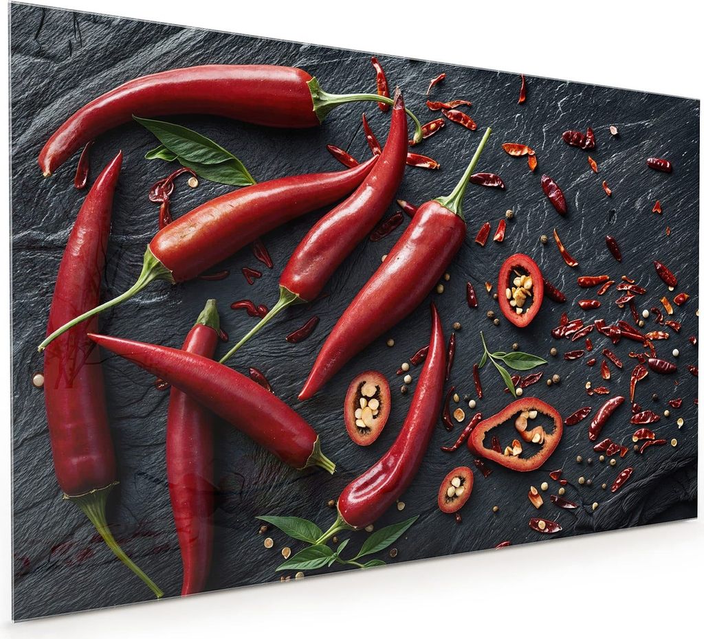 Küchenrückwand Spritzschutz Glas mit Motiv Rote Chili Schoten 40 x 40 cm