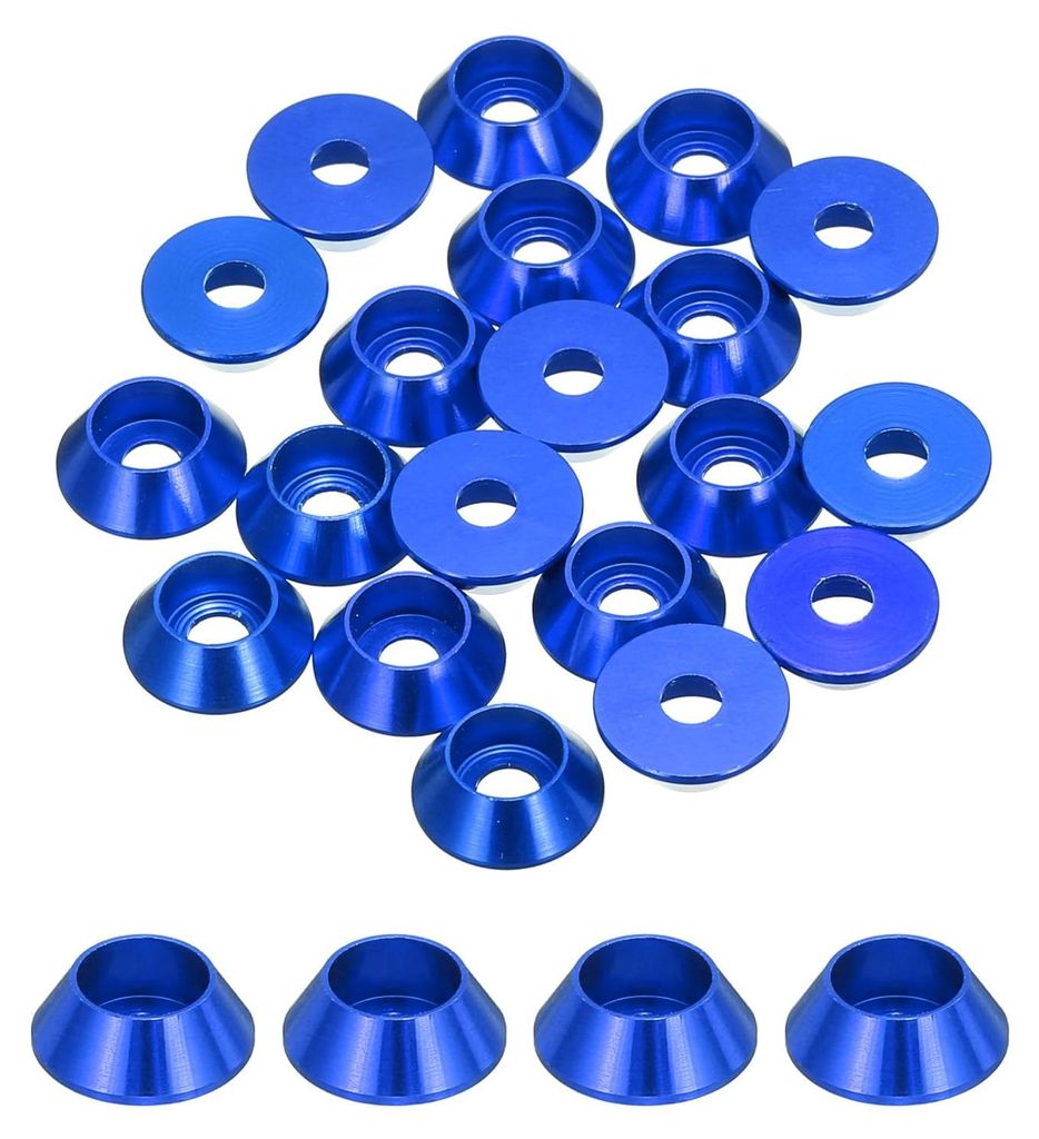 Konische Dichtungsringe aus eloxiertem Aluminium für Schrauben, Modellbauteile, Packung mit 20 Stück (dunkelblau)