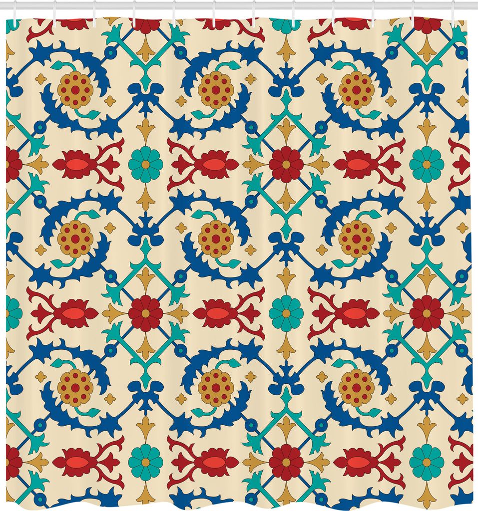 ABAKUHAUS marokkanisch Duschvorhang, Nostalgische Ostkunst Motive Blumenverzierungen Mit Barocker Inspiration Ethnisch, Stoffliches Gewebe Badezimm...