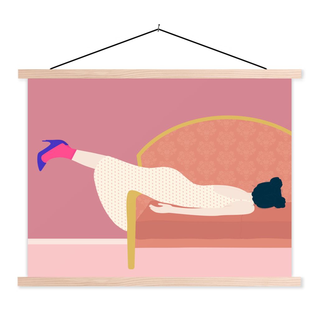 MuchoWow Textilposter Vintage - Frauen - Pastell 60x45 cm mit holzfarbenen Rahmen - Bild