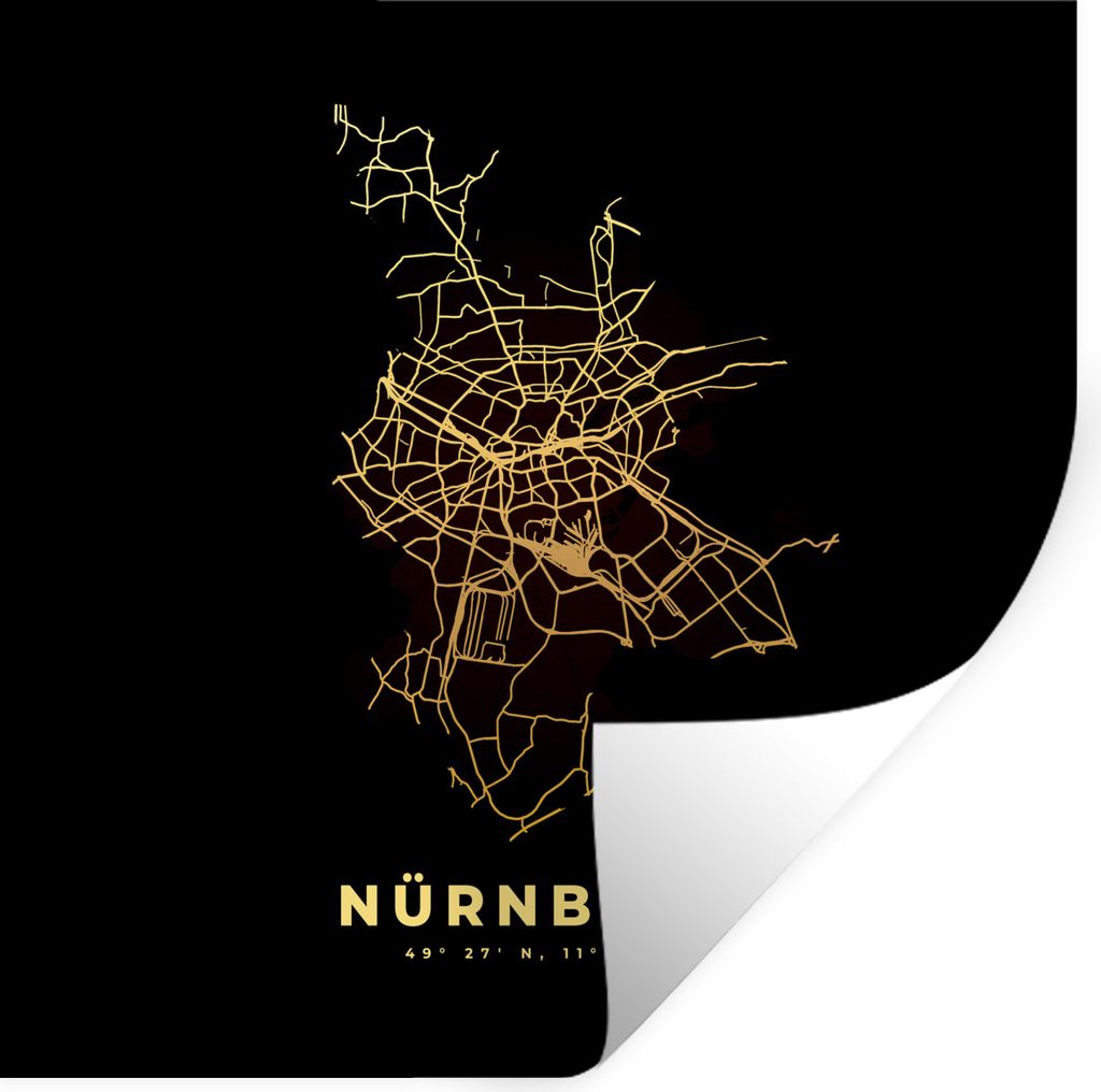 MuchoWow Wandtattoo Wandsticker Wandaufkleber Gold - Stadtplan - Nürnberg - Karte 30x30 cm Selbstklebend und Repositionierbar - Repositionierbar...