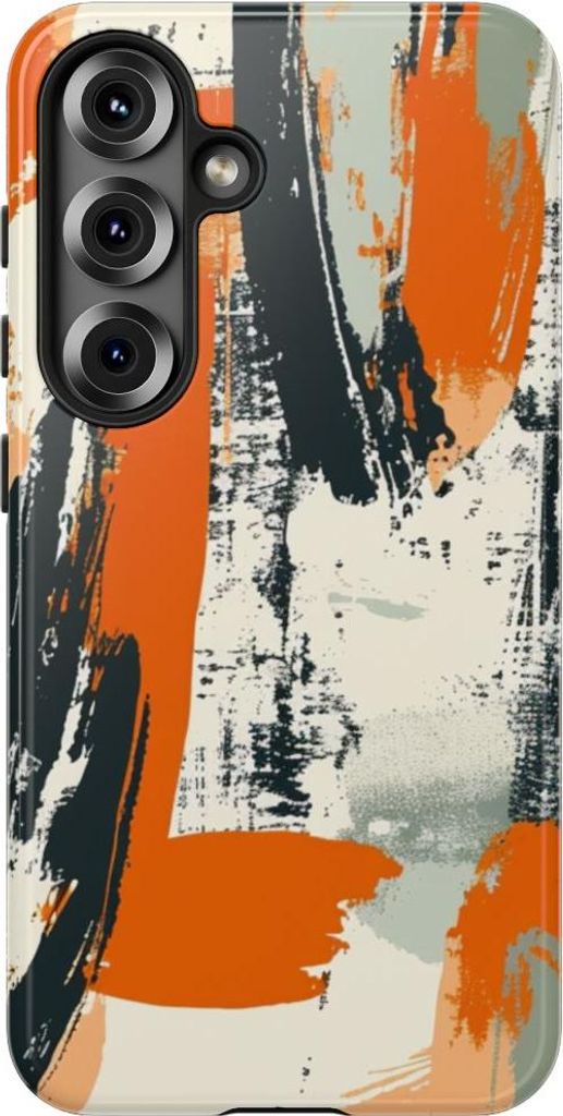 Abstraktes Pinselstrich-Muster in Orange und Schwarz – Hülle Kompatibel mit Samsung Galaxy S25