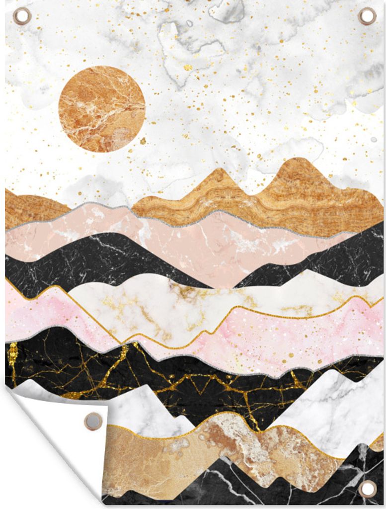 MuchoWow 90x120 cm Outdoor-Poster Gartendeko Sichtschutz Garten Poster für den Garten Pastell - Marmor - Gold