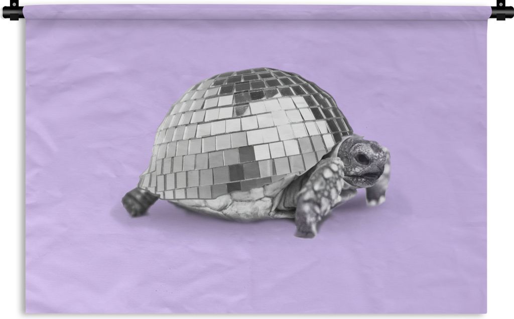 MuchoWow Wandteppich Wandbehang Schildkröte - Discokugel - Disco - Tier - Lila 120x80 cm Tapisserie Dekoration Wandtuch - Wanddekorationen - Wan...