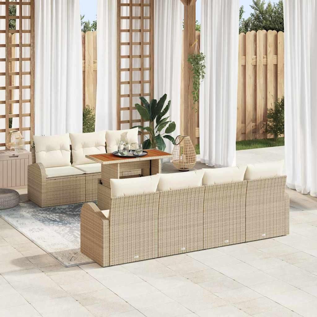 Maison Exclusive - Garten-Sofa-Set mit Speicher 8 pcs Beige Poly Rattan