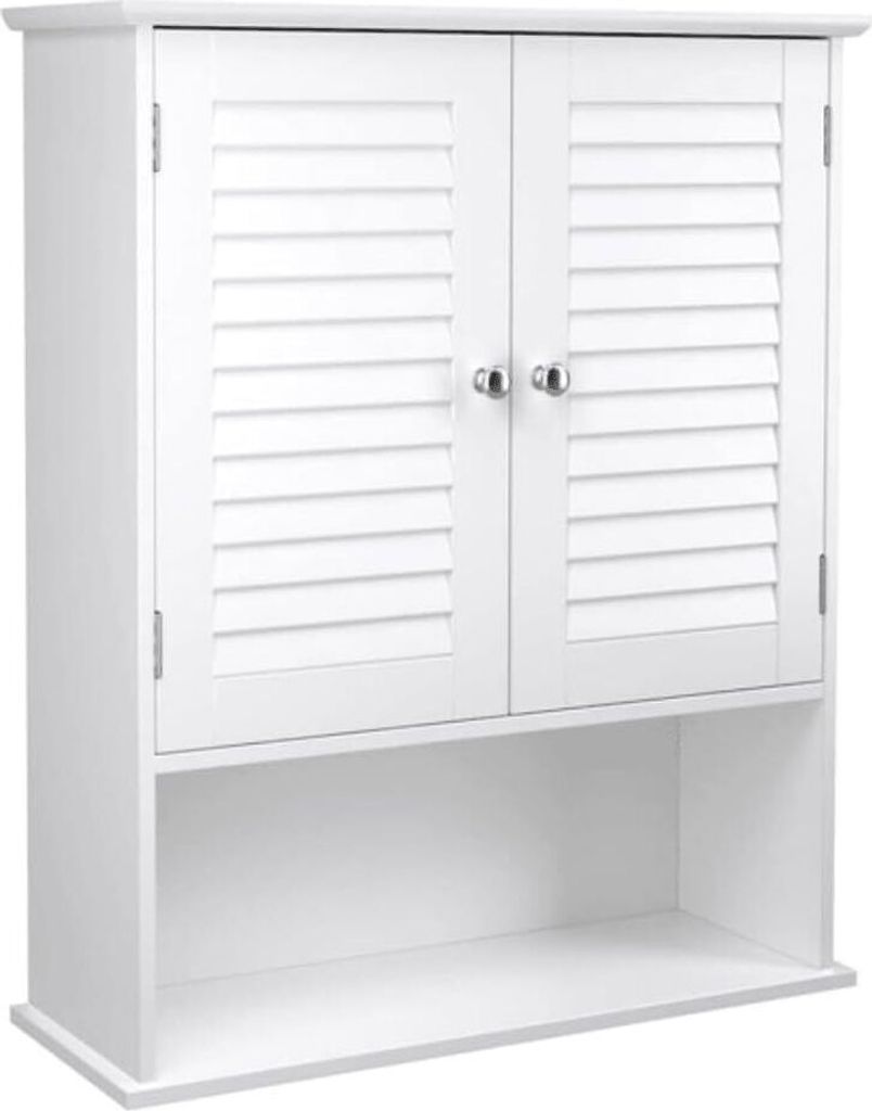 VASAGLE Badschrank, Hängeschrank, Medizinschrank mit verstellbarem Einlegeboden, Lamellentüren und offenem Fach, 20 x 60 x 70 cm, weiß