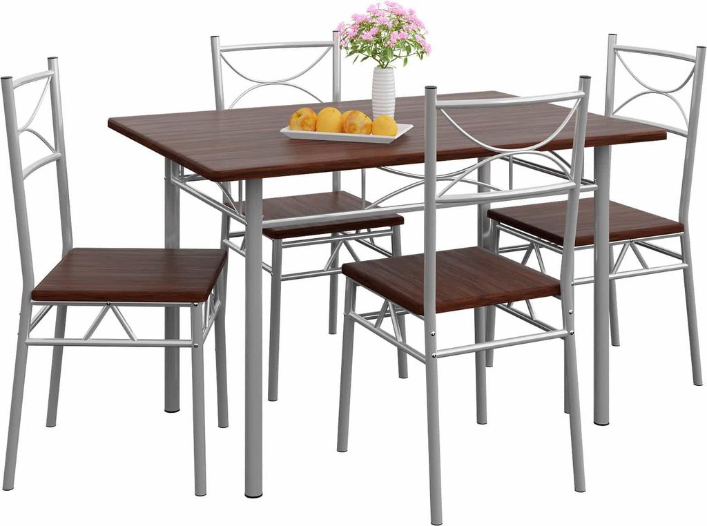 CASARIA® Ensemble table à manger avec 4 chaises chêne foncé Image du produit 