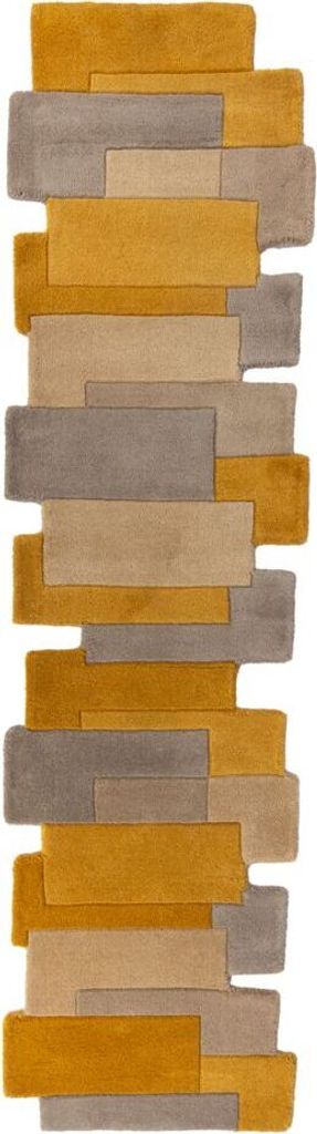 KADIMA DESIGN ANHELL Art Blocks Collage 60x230 Ochre/Natural Farbe Wolle Teppich