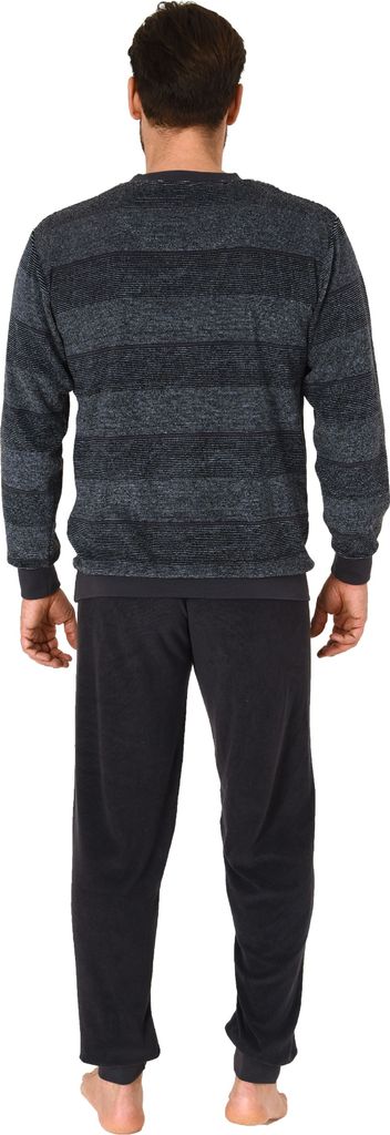 Normann Herren Frottee Schlafanzug lang mit Bündchen - auch in Übergrössen - Streifenoptik ; dunkelgrau , 52