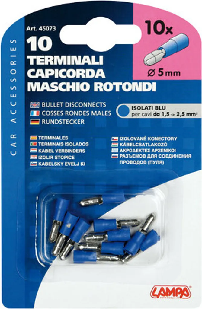 10 terminali - estremità del cavo rotonde all'interno - blu