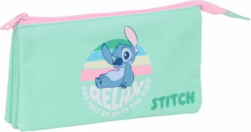 Organizzatore Triplo Disney Stitch Green - Astuccio 22x12x3 cm