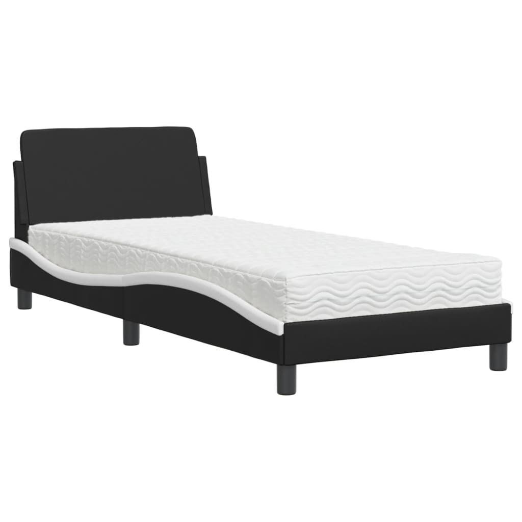 Bett mit Matratze "Dover" Schwarz und Weiß 80x200 cm Kunstleder