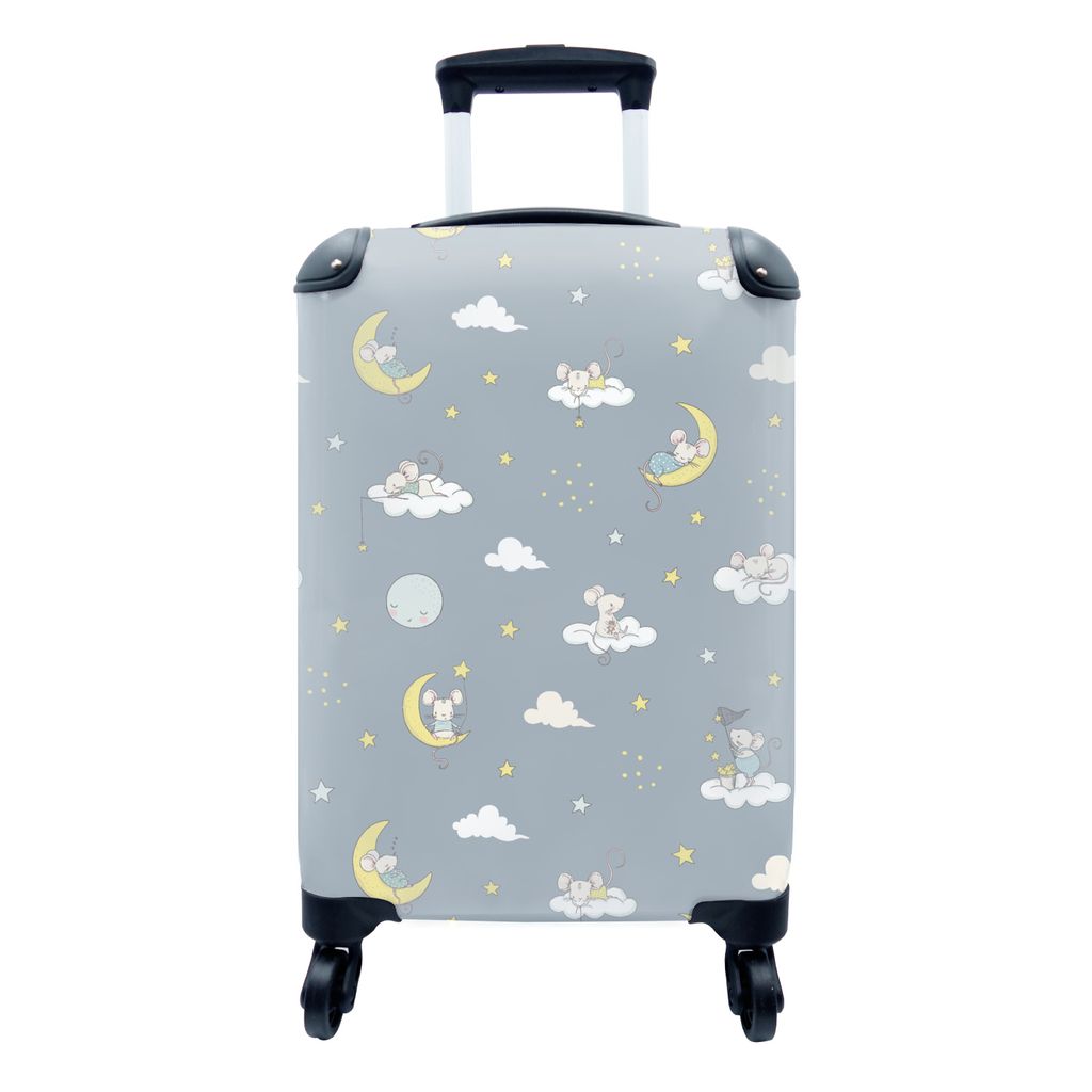MuchoWow Koffer Handgepäck Trolley Rollkoffer Kleine Reisekoffer mit 4 Rollen - Maus - Mond - Muster - Cabin Size < 55x40x23 cm & 55x40x20 cm - ...