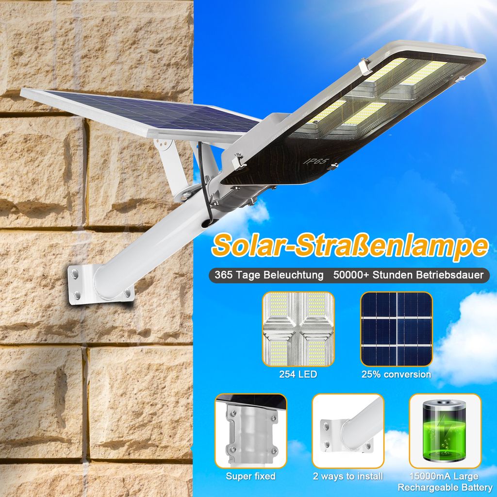 Solar Straßenlaterne 254 LED Solarleuchte 20000lm IP65 Produktbild 6