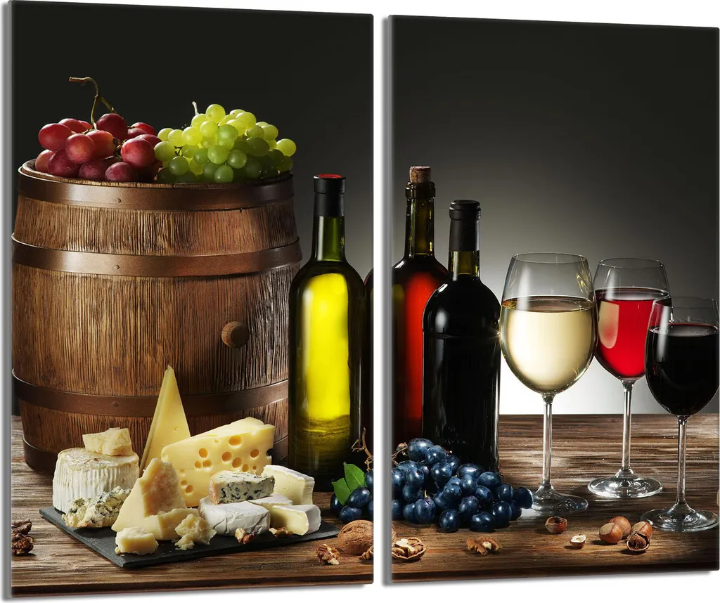 Copri Fornelli Vetro 30x52 Tema Vino e Gastronomia - 2 Pezzi