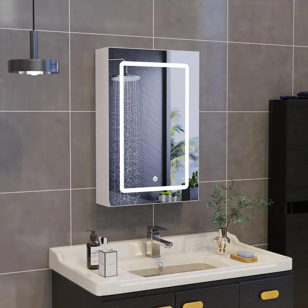 Armoire de Toilette Suspendue avec Miroir LED Blanc 70x15x60 cm