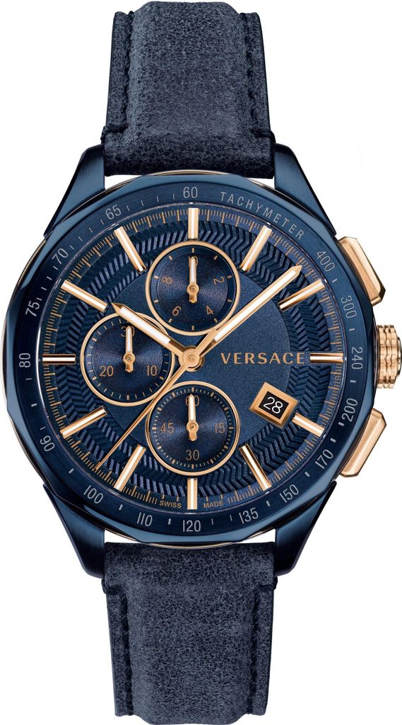 Versace Glaze Herrenuhr Blau Leder Blau Gold Stahlgehäuse 44mm VEBJ00318