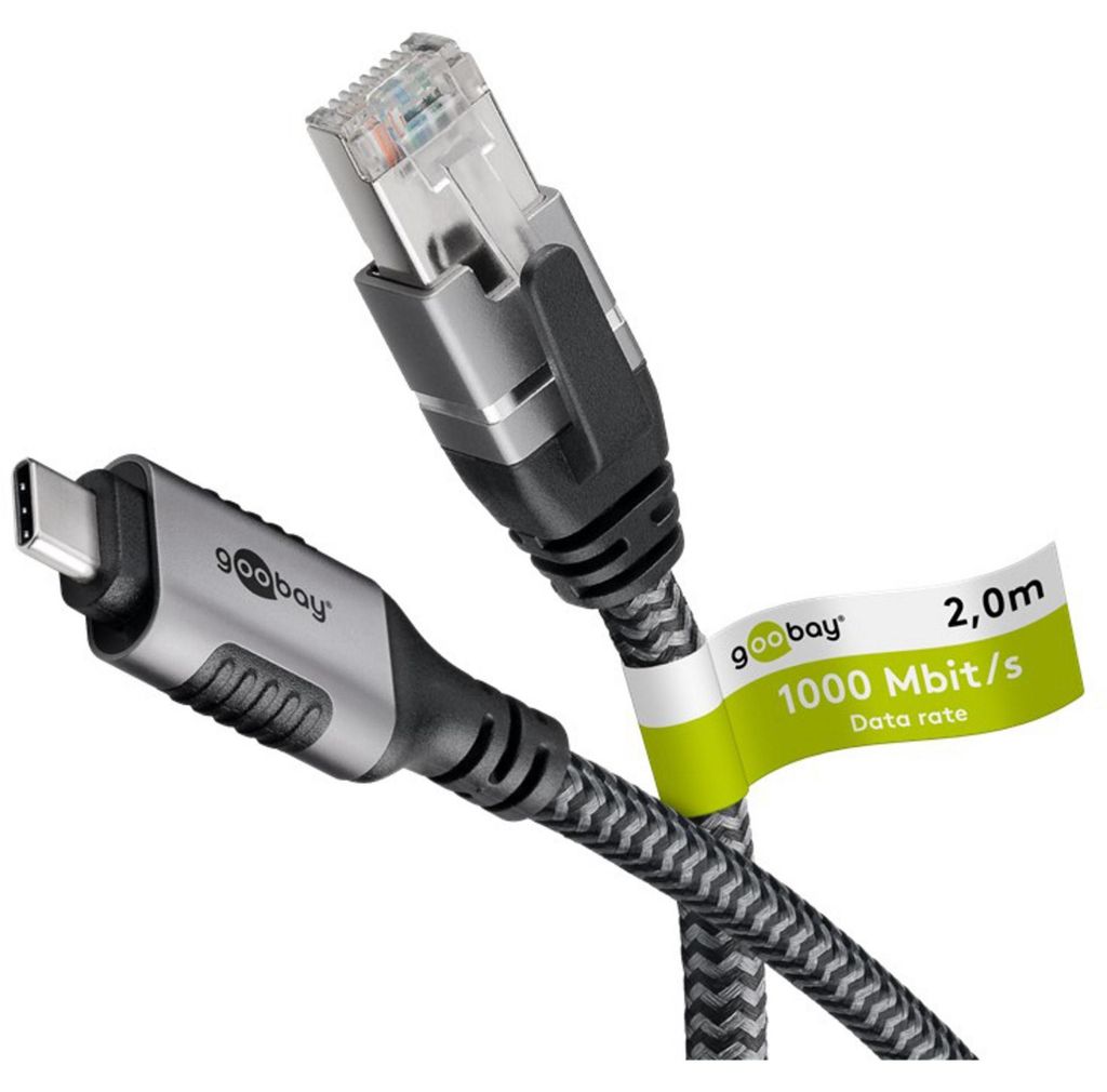 goobay 70698 goobay USB C 3.1/RJ45 CAT 6 Kabel 2,0 m grau, Productafbeelding 